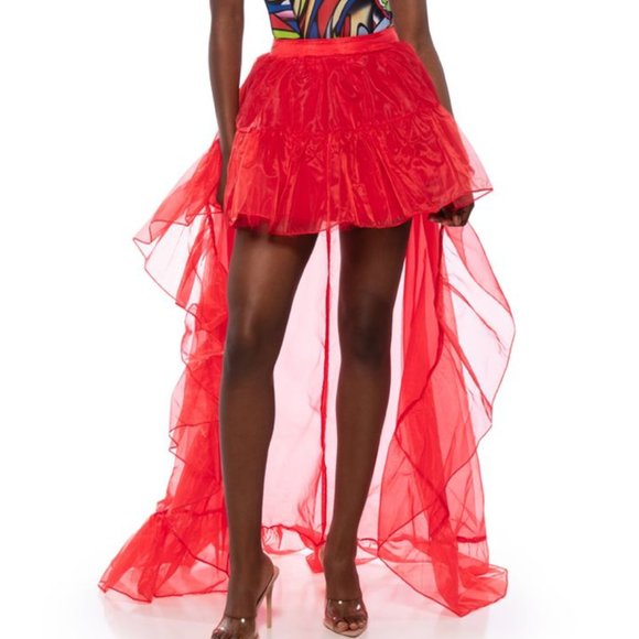 Stasia Ride this Train: Big Red Tulle Hi Low Skirt Small - Picture 2 of 8